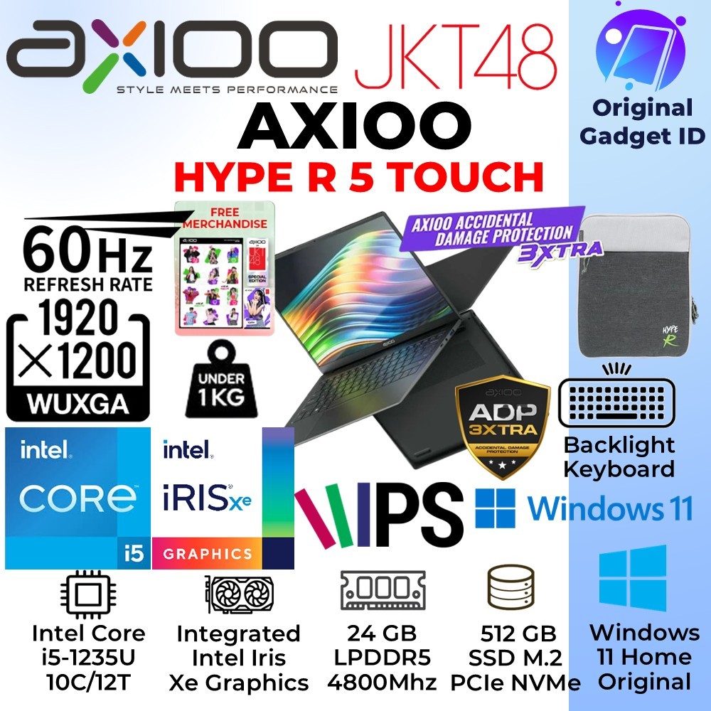 Jual Axioo Hype R 5 Touch | Intel Core i5-1235U | 24GB Ram | 512GB SSD | Windows 11 Home | 14.0 FHD+ IPS ( 1KG ) | Shopee Indonesia