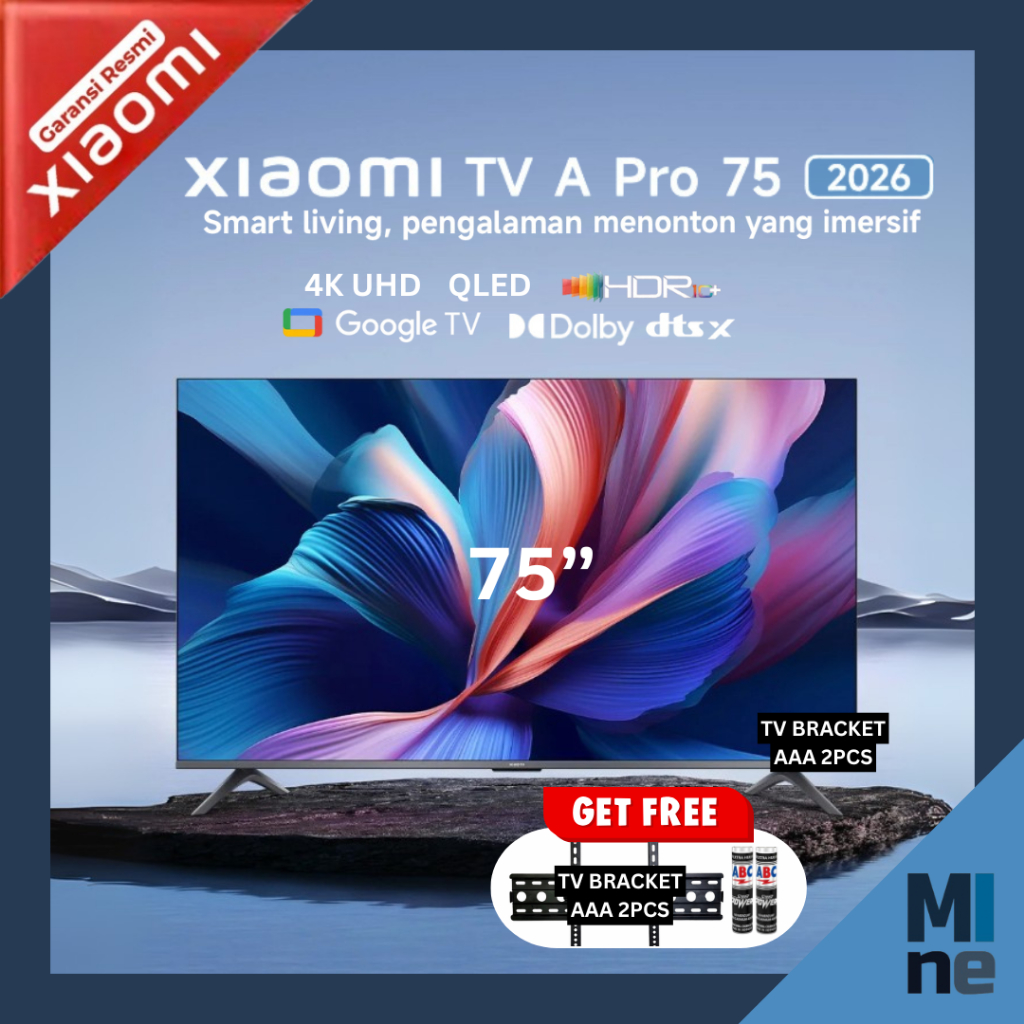 Xiaomi TV A Pro 75 Inch 2026 | 4K QLED Game Boost Mode HDR10+ Google TV Apple Airplay 120Hz Televisi 75Inch Google TV Smart TV Digital TV 75"