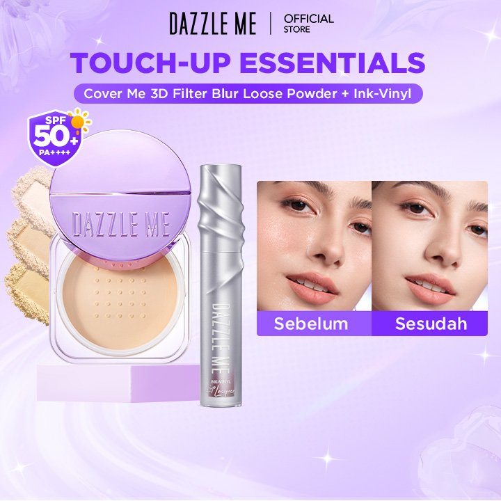 [PAKET MAKEUP] DAZZLE ME Touch-Up Essential | Cover Me 3D Filter Blur Loose Powder SPF50+ PA++++ &  Ink Vinyl Lip Lacquer Set | Soft Filter Blur, Matte Oil Control, SPF 50+ PA++++, Instant Plumpy Lips, Water-Transfer-Smudge-Proof