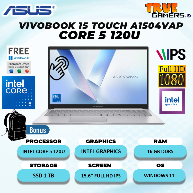 Laptop Asus Vivobook 15 Touch A1504VAP CORE 5 120U 16GB 1TB W11+OHS 15.6FHD VIPS