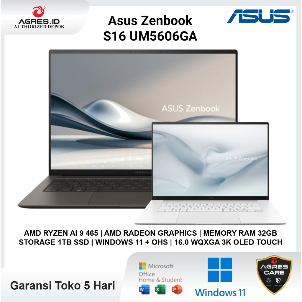 Jual Laptop Asus Zenbook S16 Oled UM5606GA Touch Ryzen AI 9 465 32GB 1TB Win 11 OHS 16.0 WQXGA | Shopee Indonesia
