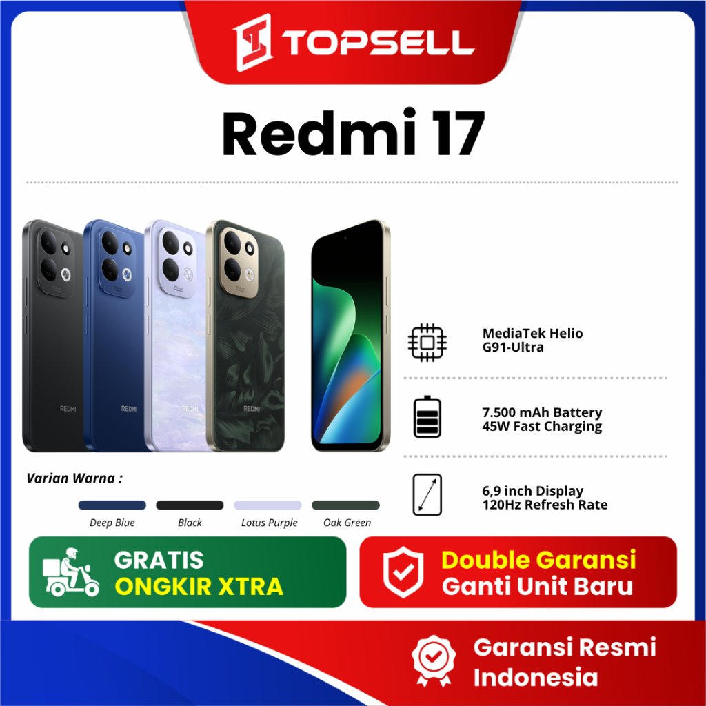 [NEW] Redmi 17 4G 6+128 GB Kamera 8MP Baterai 7500mAh Original Bergaransi Resmi 1 Tahun