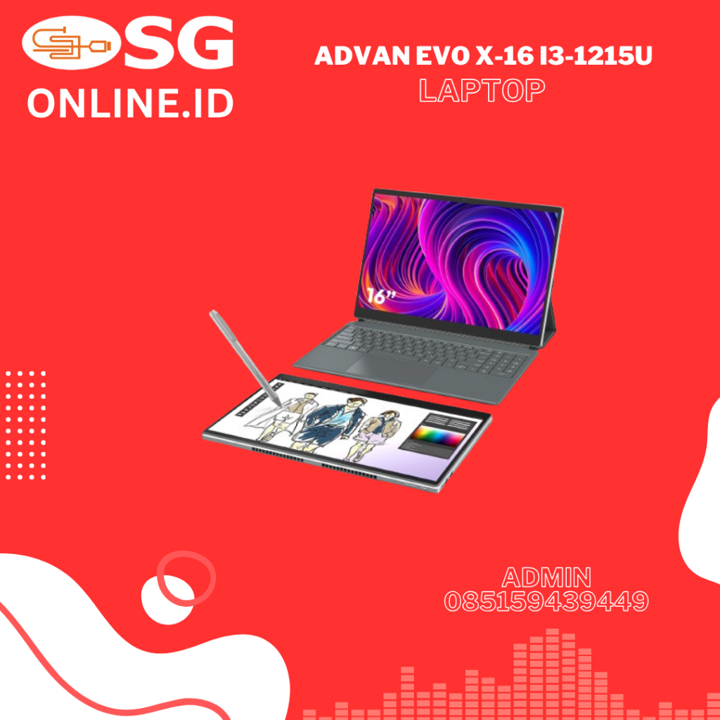 ADVAN Laptop 2 in 1 Evo-X 16 Intel i3-1215U 12GB/512GB 2K IPS