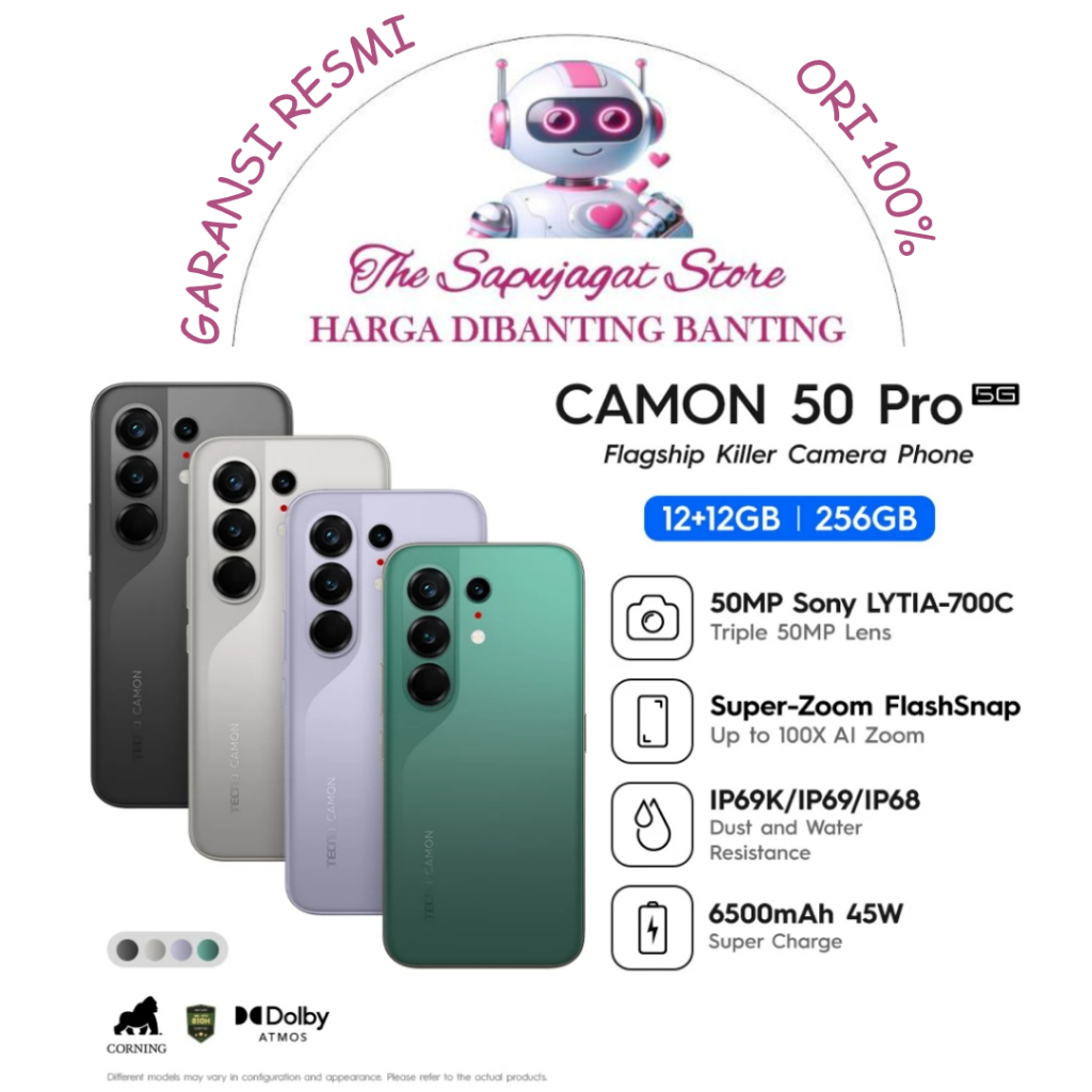 Tecno Camon 50 Pro 5G 8/256 12/256 12/512 New Garansi Resmi Promo Bandung