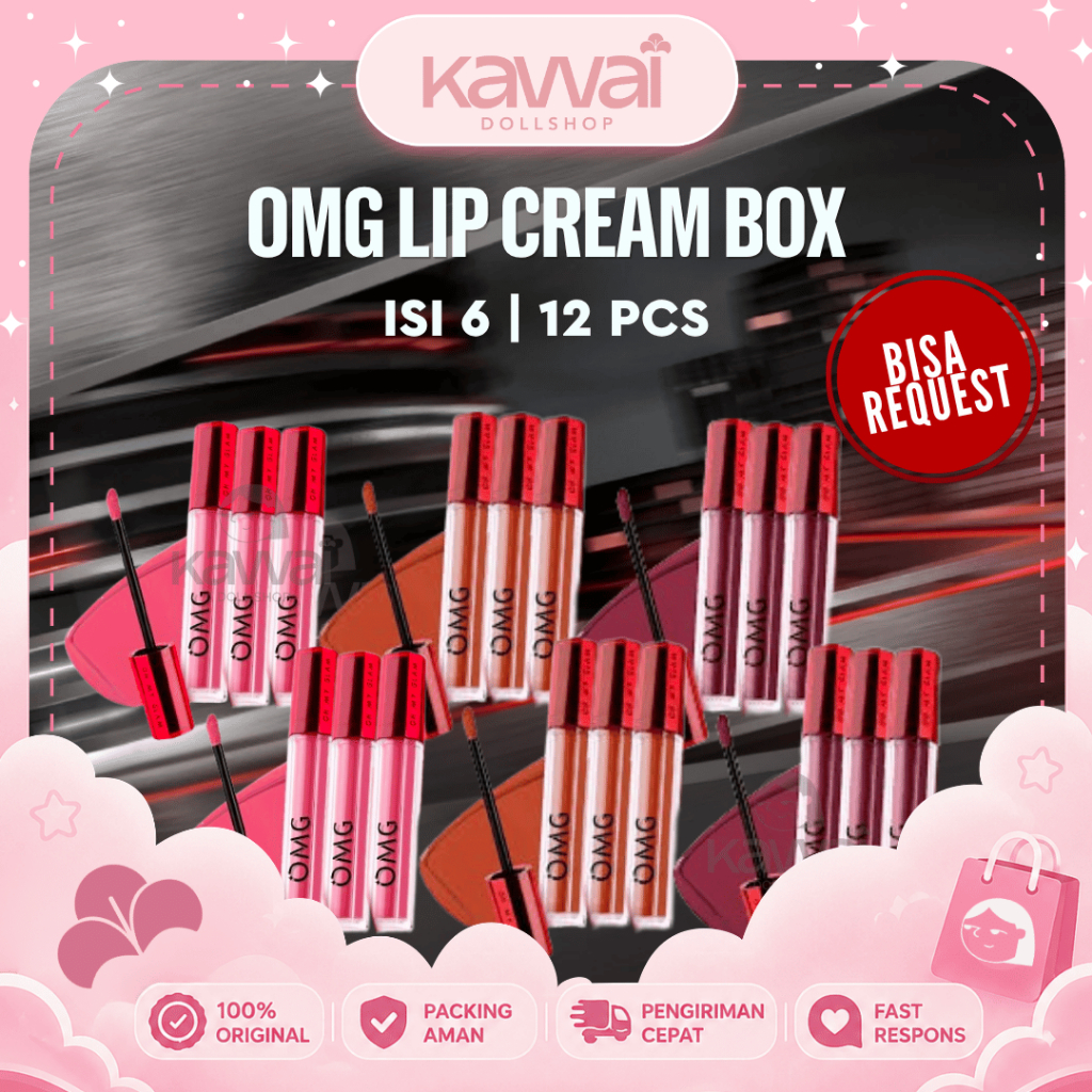 OMG OH MY GLAM [BOX] Mattelast Lip Cream 2.9 g isi 6/12- Lip Cream Matte Dengan Warna Intense (OMG Lusinan)
