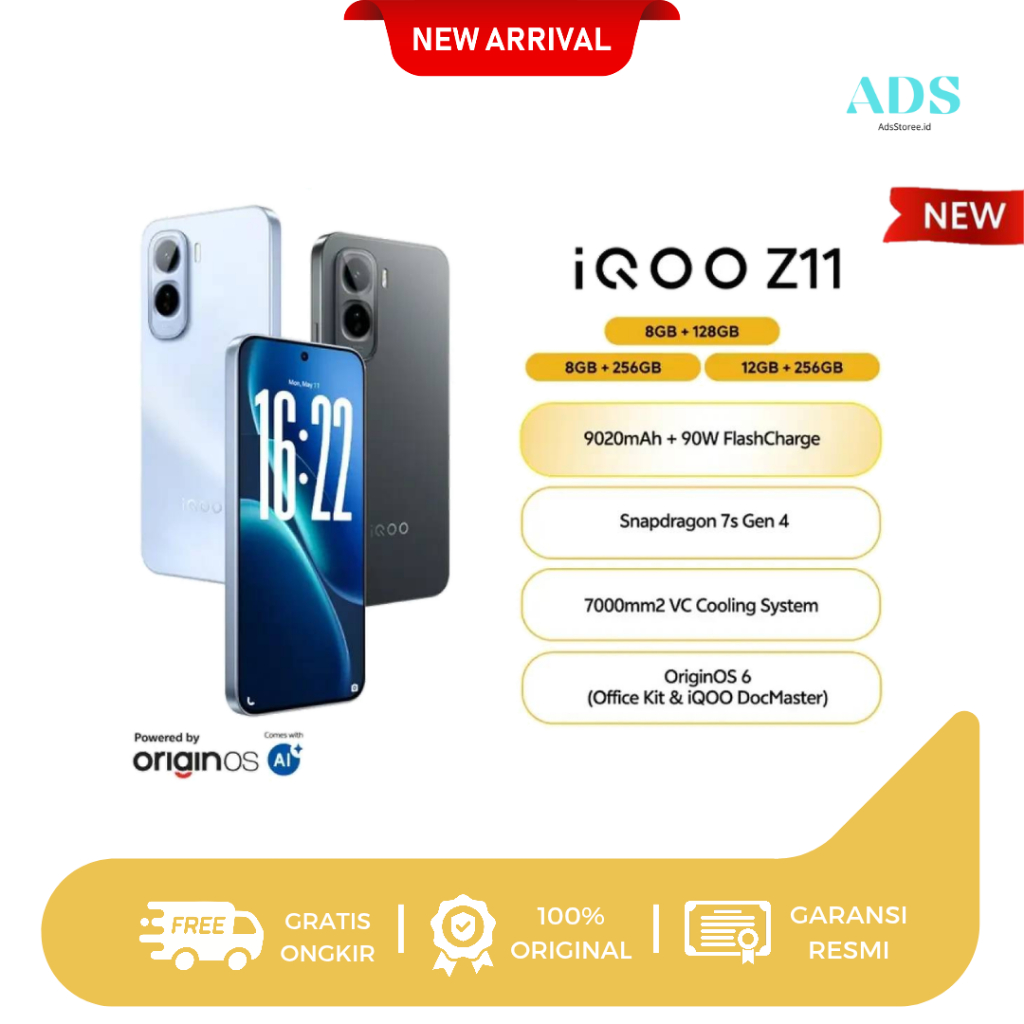 [NEW] IQOO Z11 5G (12/256GB) (8/256GB) (8/128GB) NFC Snapdragon 7s Gen 4 | 9020mAh + 90W FlashCharge | 7K VC Cooling System | 1.5K 144Hz | 50MP OIS - Garansi Resmi Indonesia