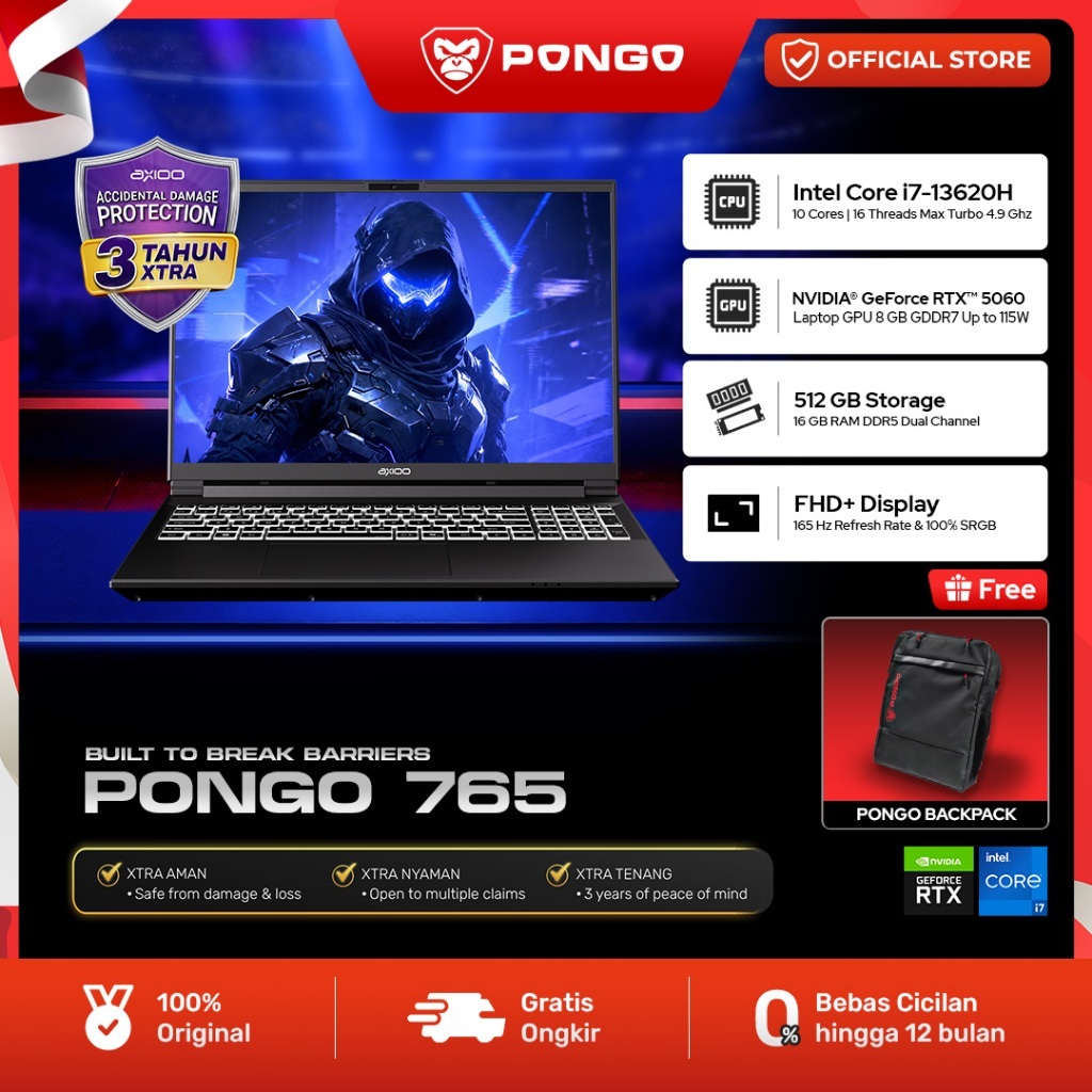 Jual PONGO 765 | GeForce RTX™ 5060 Intel Core i7 13620H RAM 32GB SSD 2TB FHD+ IPS 165Hz Windows 11 | Shopee Indonesia