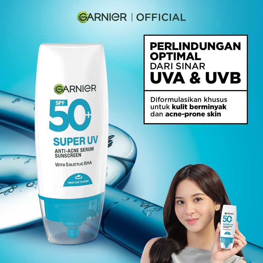 (ORIGINAL) GARNIER Super UV Anti-Acne Serum Sunscreen SPF50+ PA++++ 30ml - Sunscreen Wajah Salicylic Acid BHA Kulit Berminyak & Berjerawat Non Greasy
