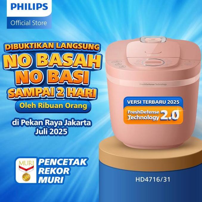 Philips Digital Rice Cooker Penanak Nasi 1.8 L - 3000 Digital Series HD4716/31 - Pink - 16 Menu Masak - Anti lengket - FreshDefense Technology - 400 Watt