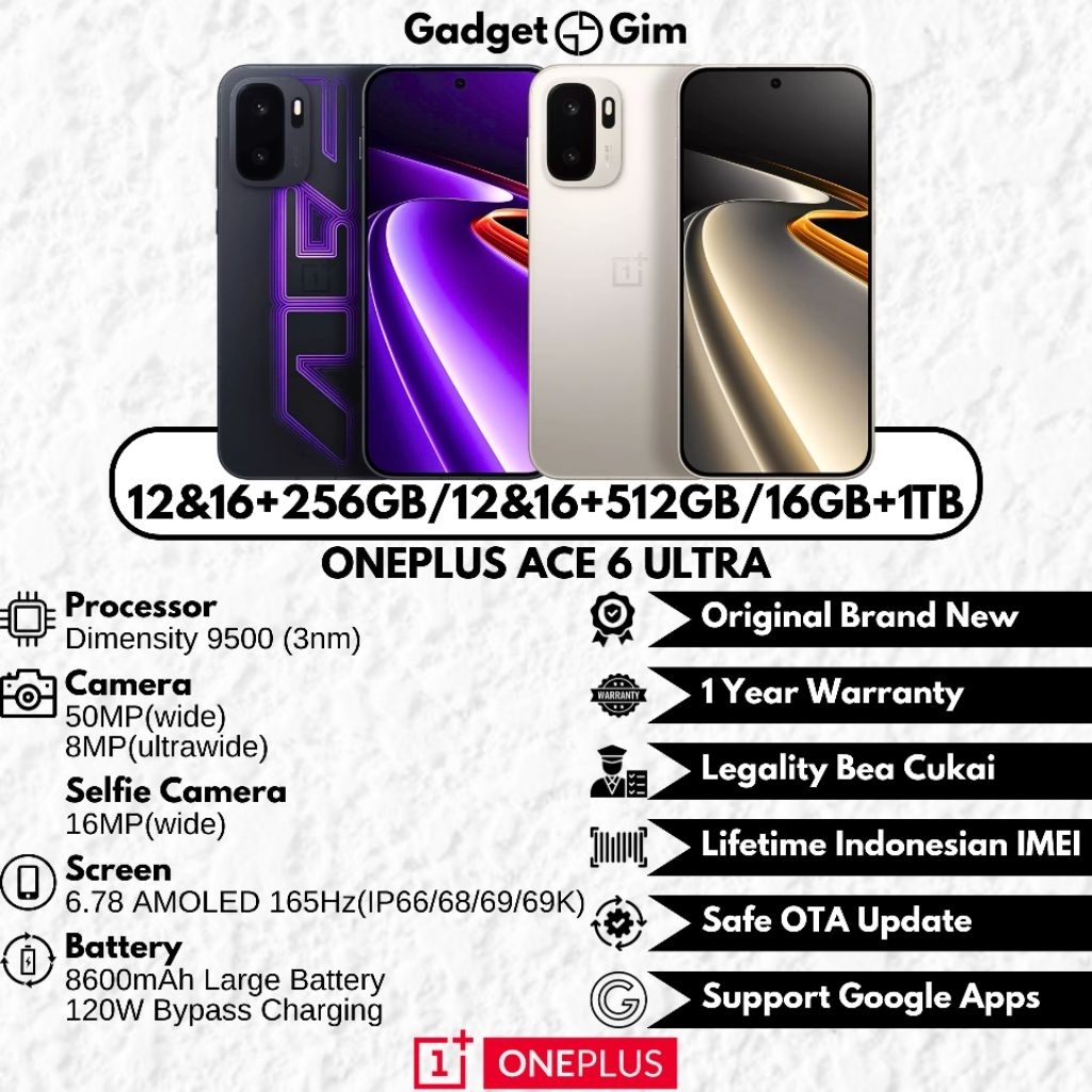 Jual Oneplus Ace 6 Ultra 5G Dimensity 9500 165Hz 8600mAh 120W IP66/68/69/69K BNIB Bergaransi Original | Shopee Indonesia