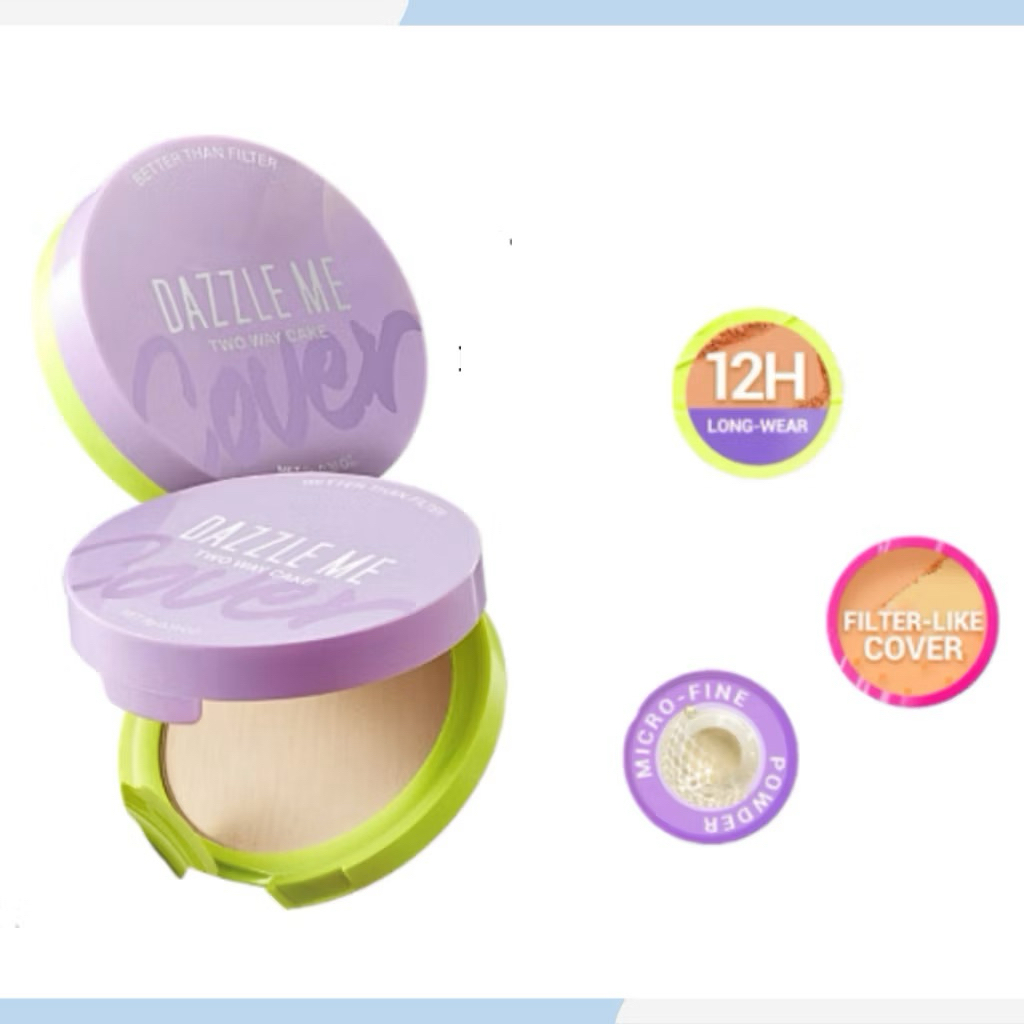 DAZZLE ME Better Than Filter Double Kill Two Way Cake Pressed Powder Matte Bedak Padat Compact Powder Foundation High Coverage Oil Control Tahan 12 Jam