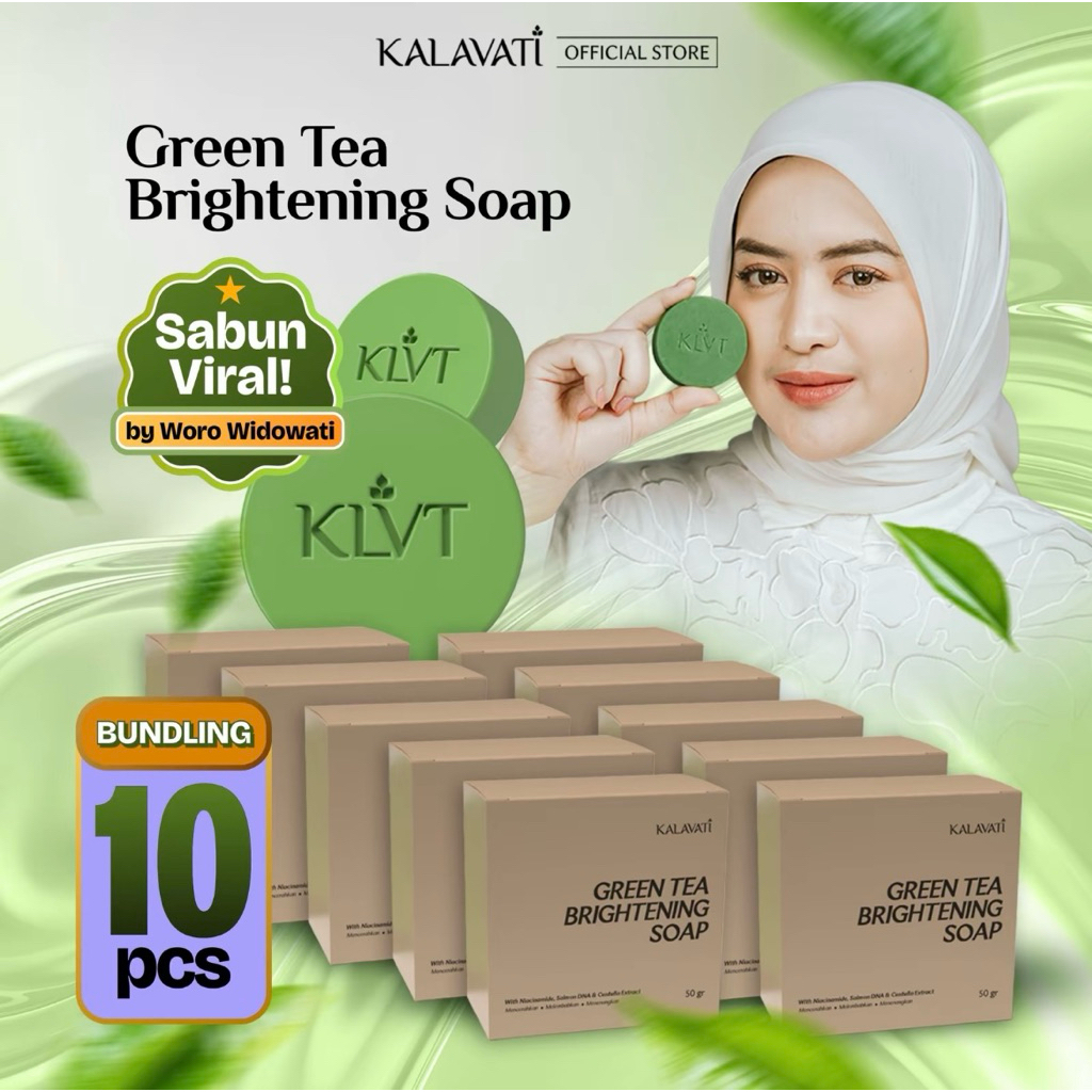 (10PCS) Kalavati Green Tea Brightening Soap Original By Woro Widowati Sabun Wajah & Badan 50gr Extrak DNA salmon