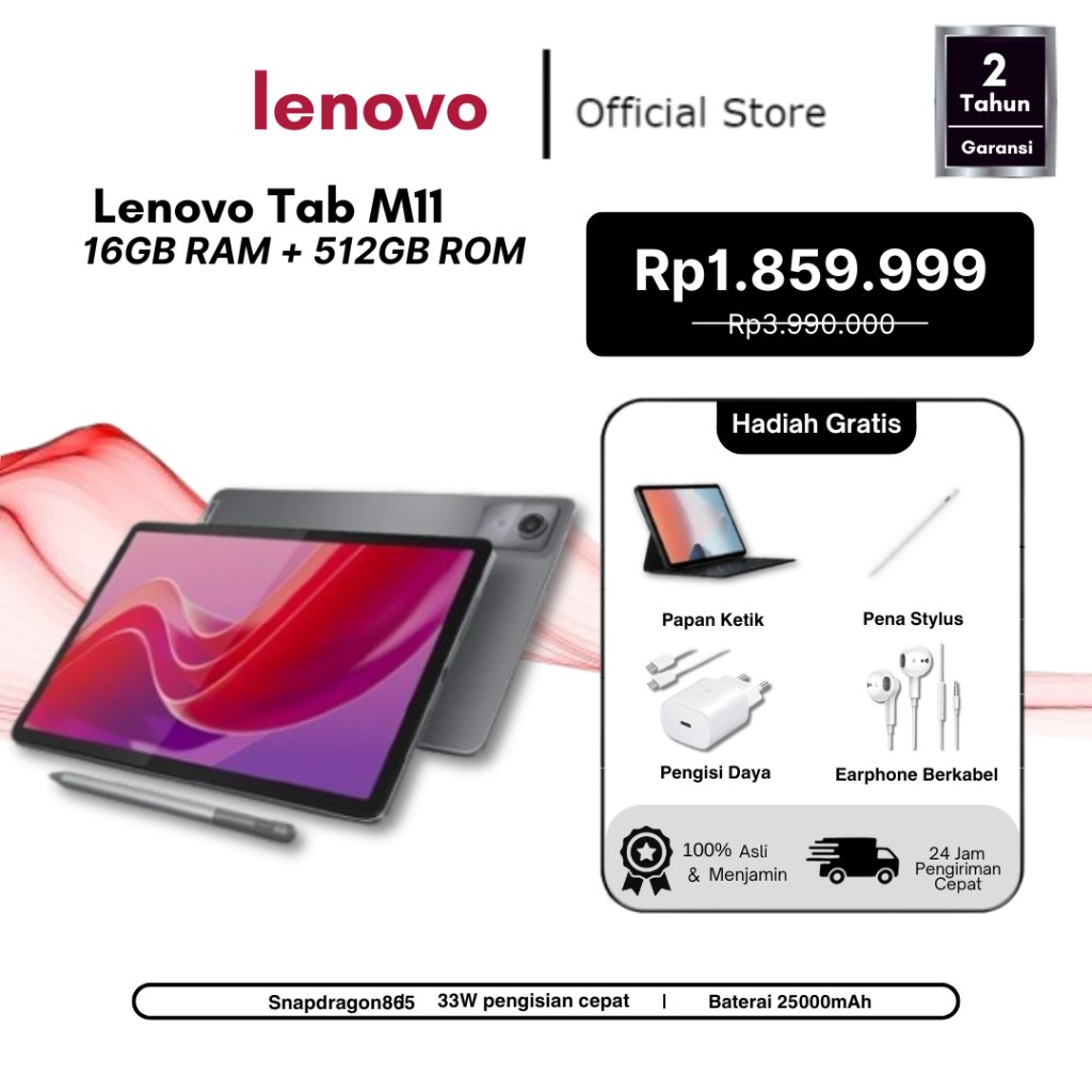 Jual (BARU) 2026 Lenovo Tab M11 RAM 16GB + ROM 512GB | Mendukung 4G/5G + WiFi | 2 Slot kartu SIM | Android 12 | Pengiriman gratis Indonesia | Shopee Indonesia
