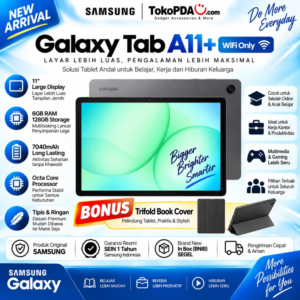 Jual Samsung Galaxy Tab A11+ Plus WiFi Only SM-X230 6GB 128GB Garansi Resmi SEIN 1 Tahun – Layar 11”, 7040mAh, Octa Core, Tablet Tipis Ringan, Multimedia & Belajar Terbaik | Shopee Indonesia