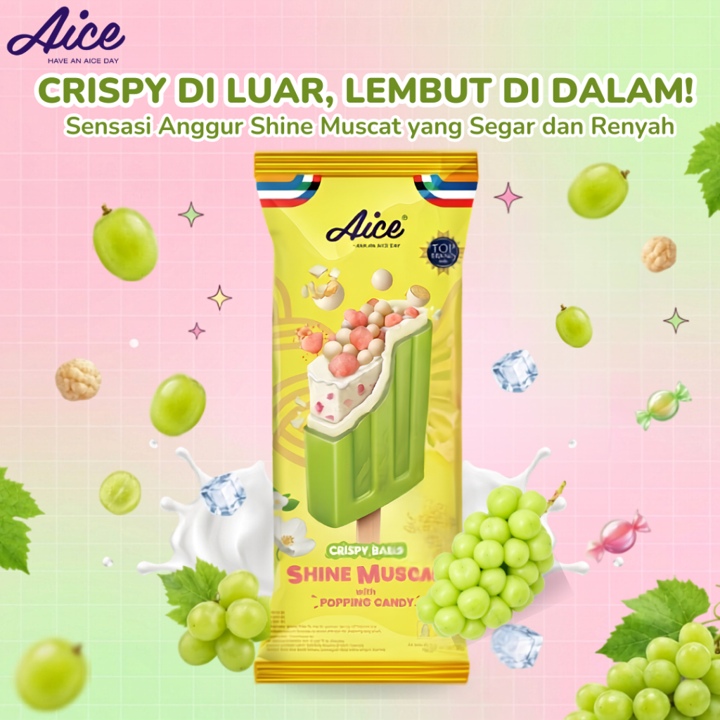 Jual Aice Crispy Ball Shine Muscat Pop Ice, Rasa Anggur Segar, Crispy Luar Lembut Dalam | Shopee Indonesia