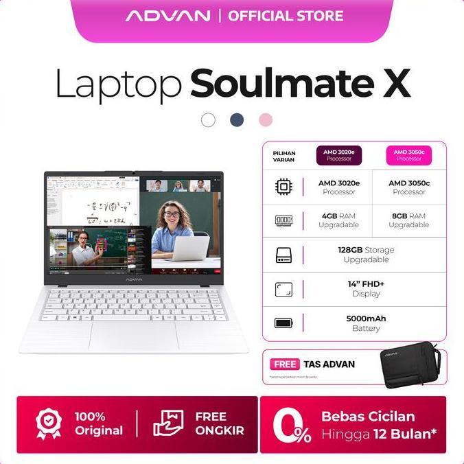 Abayazaa99 - (FREE TAS) ADVAN Soulmate X 14 IPS FHD | AMD 3020e/3050c | 4GB/8GB + 128GB Free Windows 11 Original Laptop Notebook Upgradeable
