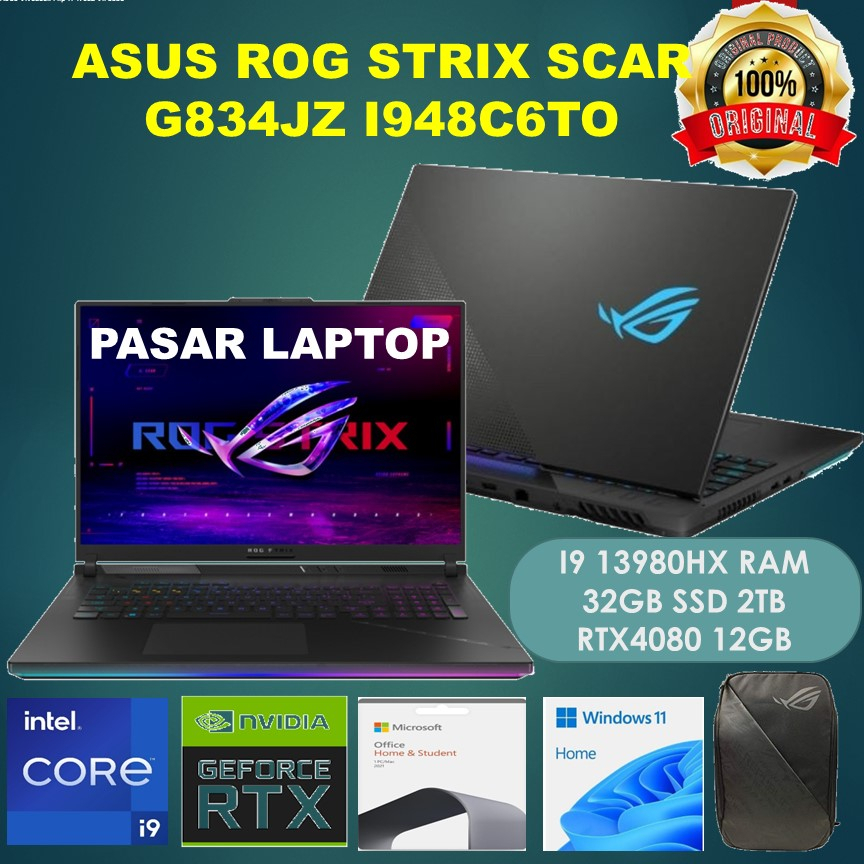 ASUS ROG STRIX SCAR G834JZ I948C6TO RTX4080 12GB/ I9 13980HX 32GB 2TB SSD WIN 11 + OHS