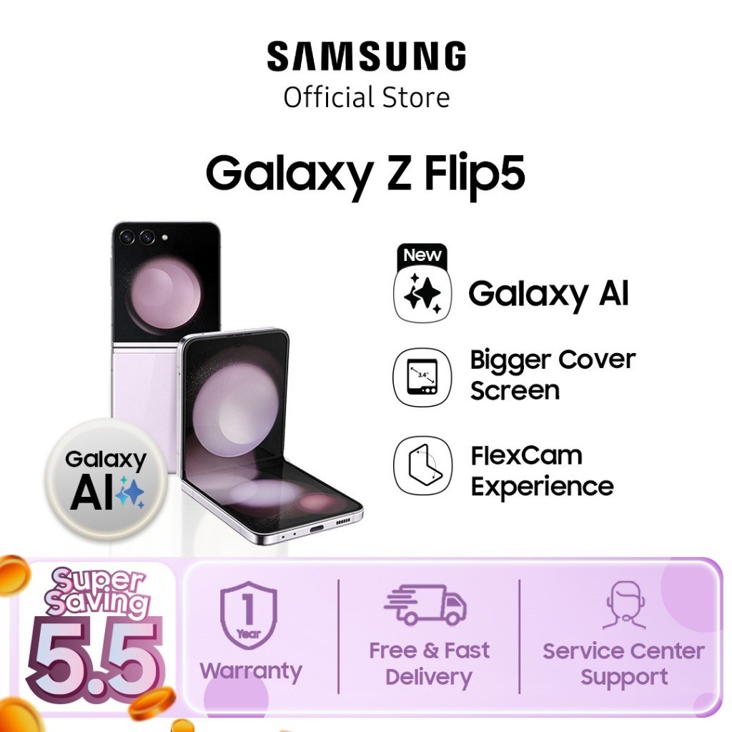 Samsung Galaxy Z Flip5 8/512GB - Lavender, Handphone AI