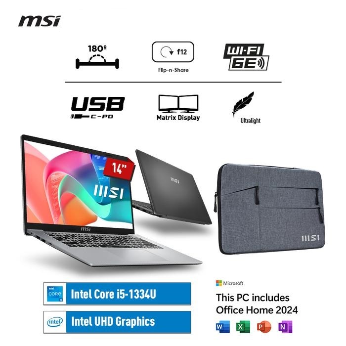 MSI Modern 14 F13MG Intel Core i5-1334U 8GB SSD 512GB 14" W11+OfficeHome