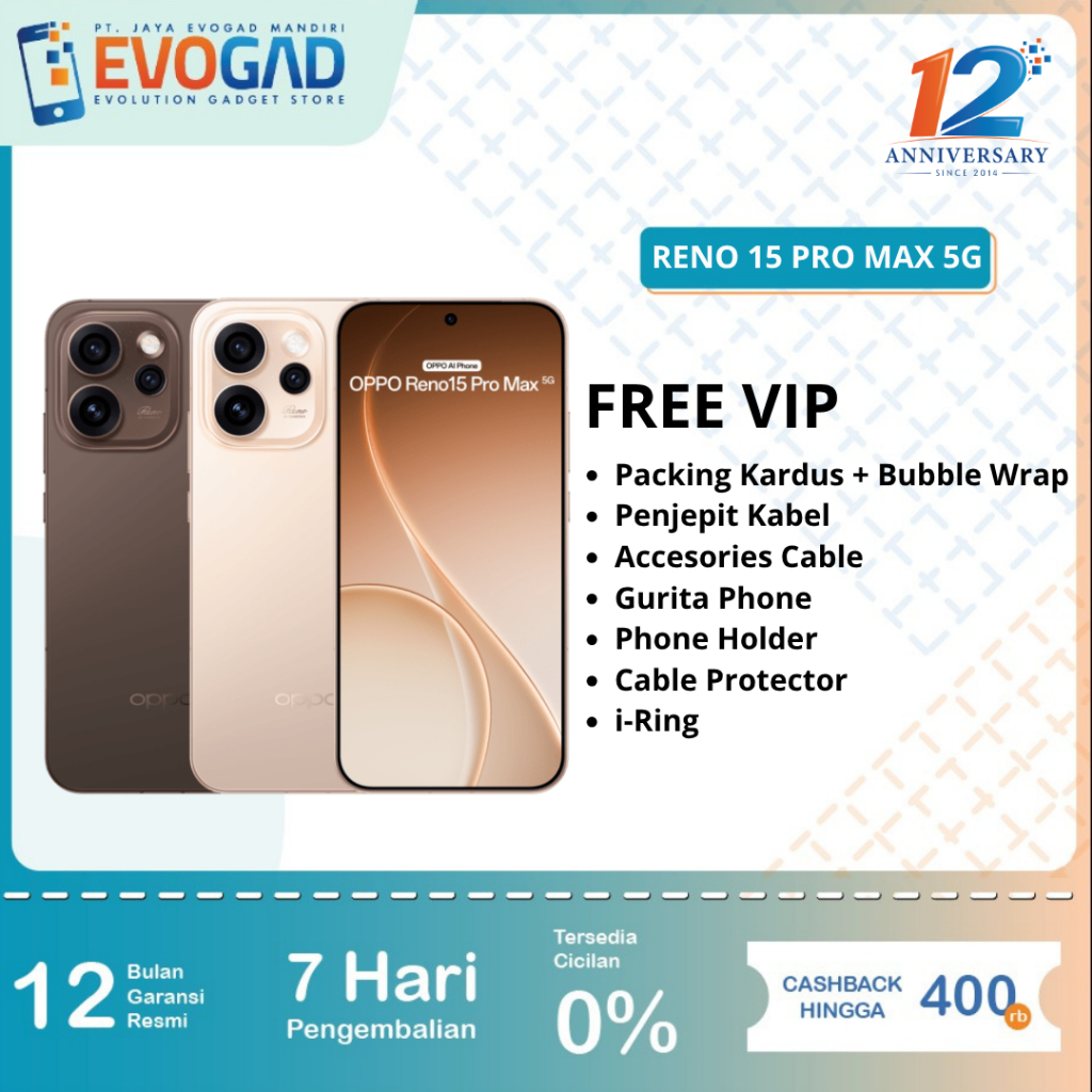 OPPO Reno 15 Pro Max 5G 12/512GB Mediatek Dimensity 8450, 200MP, 6500mAh 80W | Garansi Resmi OPPO Indonesia 1 Tahun
