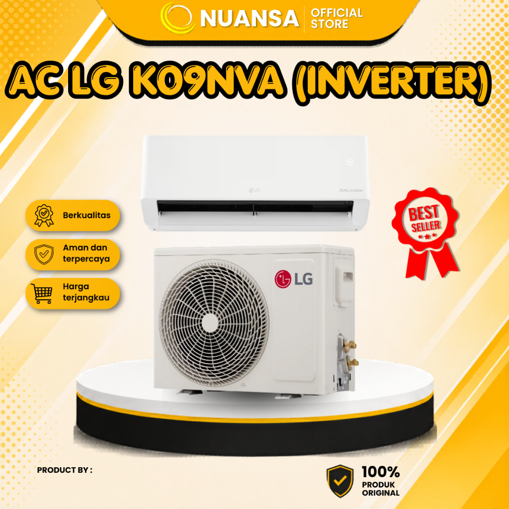 LG Air Conditioner 1 PK DUALCOOL AC Inverter New Terminator DUAL Swing Auto - Watt Control - Gold Fin - Auto Cleaning K09NVA