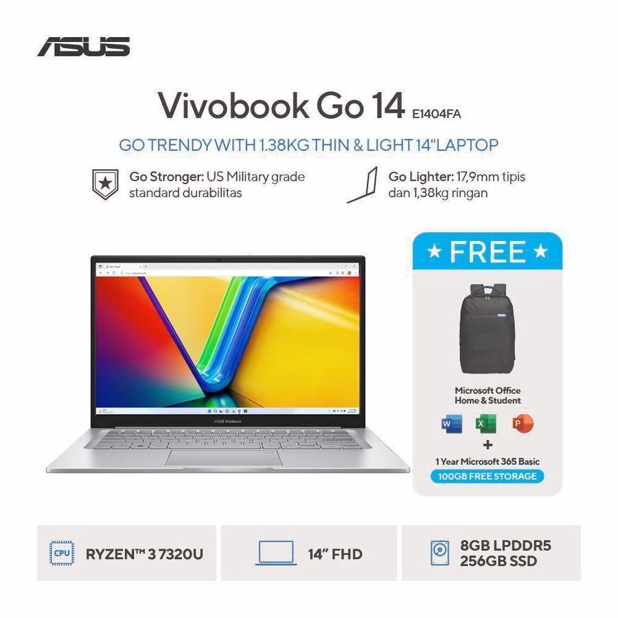 ASUS Vivobook Go 14 E1404FA [AMD Ryzen 5 7520U / AMD Radeon Graphics / 8GB 16GB  / 512GB / 14inch FHD VIPS / WIN11 / OHS24 / M365] Black Grey Silver