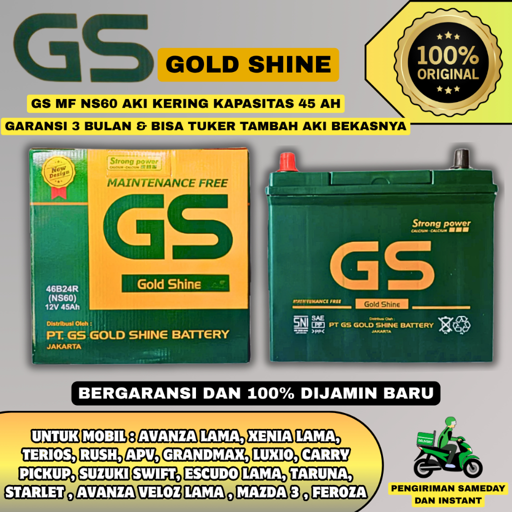 Jual AKI MOBIL XENIA , AVANZA GENERASI PERTAMA , LUXIO , RUSH , CARRY , CORONA LAMA , KIA NEW VISTO , APV , CHEVROLET SPARK NS60 GS MF ORIGINAL | Shopee Indonesia