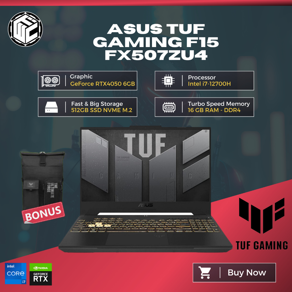 Laptop ASUS TUF GAMING F15 FX507ZU4 i7-12700H 16GB 512GB RTX4050 6GB OHS W11 Bergaransi Resmi
