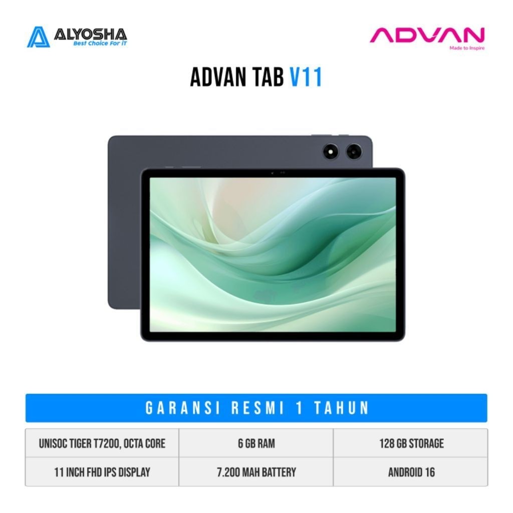 ADVAN Tab V11 Tablet AI Gemini 11" FHD IPS | RAM 6+6GB ROM 128GB | Keyboard Detachable | 4G LTE Dual SIM | Baterai 7200mAh