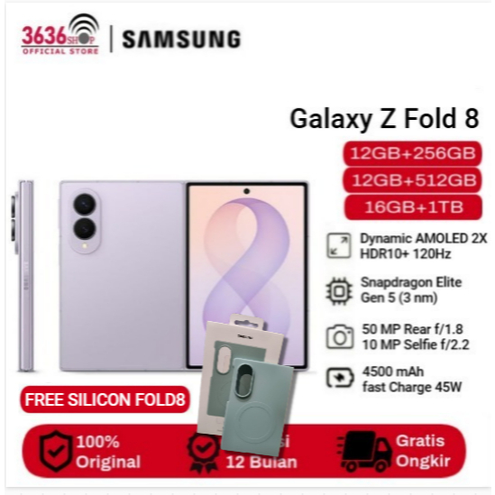 Samsung Galaxy Z Fold8 Smartphone AI - Display 7.6 inches - Snapdragon 8 Elite Gen 5 - Camera 50MP - 4800mAh - Garansi Resmi