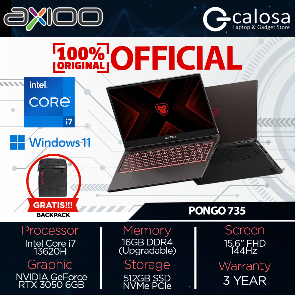 Laptop Axioo Pongo 735 Intel i7-13620H 16GB RAM SSD 512GB 15.6 inch FHD RTX3050 Windows 11