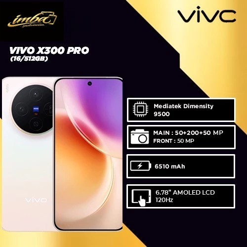Jual VIVO X300 Pro 5G (16/512GB) AMOLED LTPO Dimensity 9500 OriginOS 6 vivo VS1 & V3+ Chip 6510mAh 90W | Shopee Indonesia