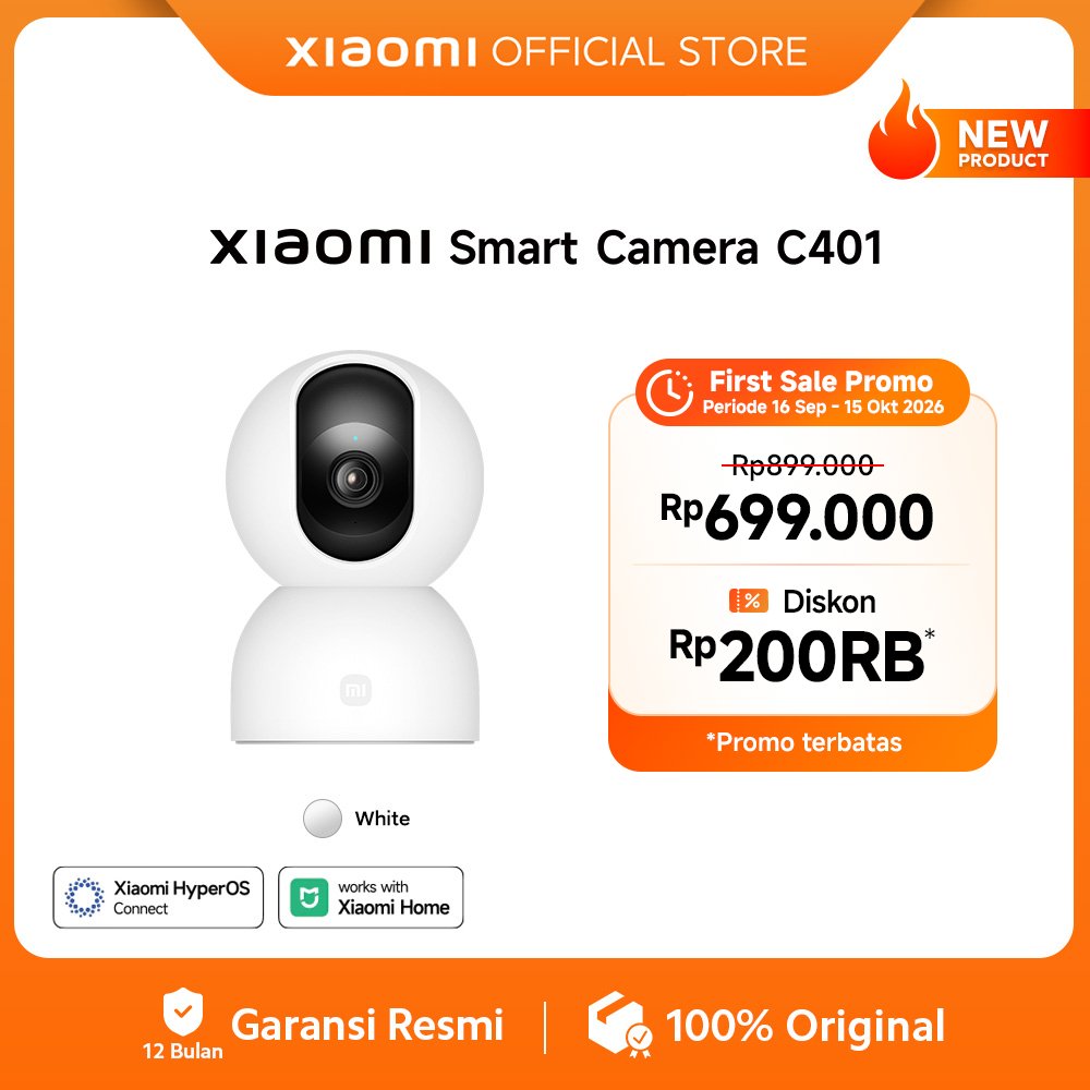 Jual Xiaomi Smart Camera C401 CCTV Indoor | Video Ultra-Jernih 4MP 2.5K | Deteksi Pintar dengan AI | Pantauan 360° | Dual-Band Wi-Fi 6 Koneksi Stabil | Panggilan Suara Dua Arah [Xiaomi Official Store] | Shopee Indonesia