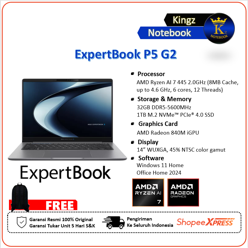 ASUS ExpertBook P5 G2 Ryzen AI 7 445 32GB 1TB SSD Win11+Office 2024 14" WUXGA