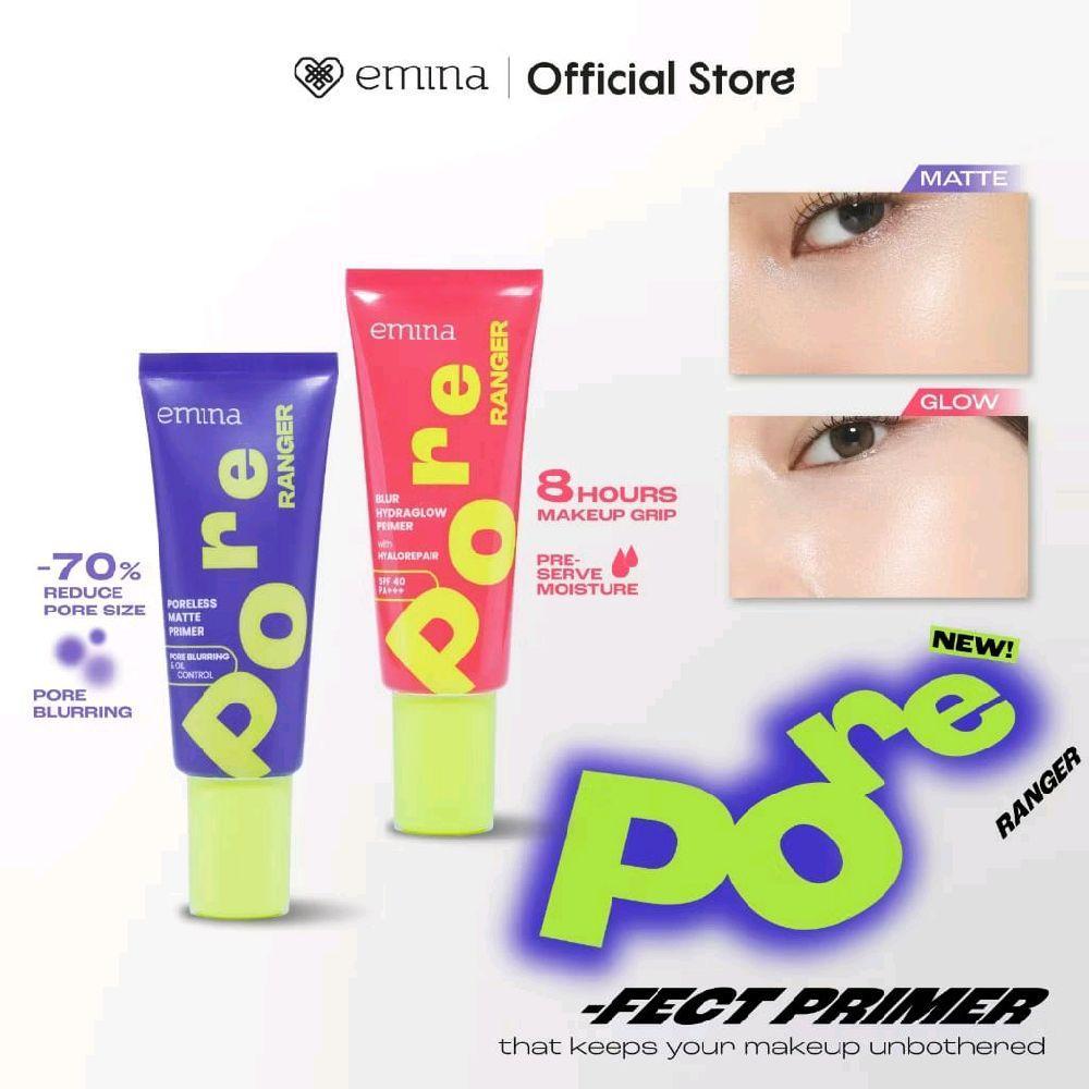 Emina Pore Ranger Total Poreless Primer & Blur Hydraglow Primer 20 ml - Makeup Longlasting 8-12 jam, Matte/Glow Finish, Smooth Complexion ,Crack- Free , No-Patchy