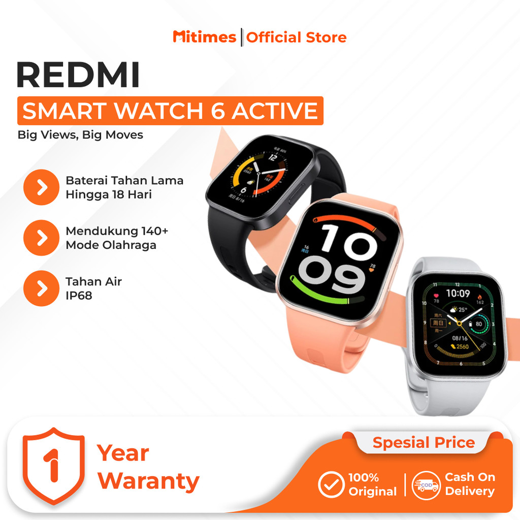 Jual Xiaomi Redmi Watch 6 Active 1.85 Inch AMOLED Always-on Display AOD Smart Watch 140+ Mode Olahraga Tahan Air 5ATM Baterai Tahan 18 Hari | Shopee Indonesia