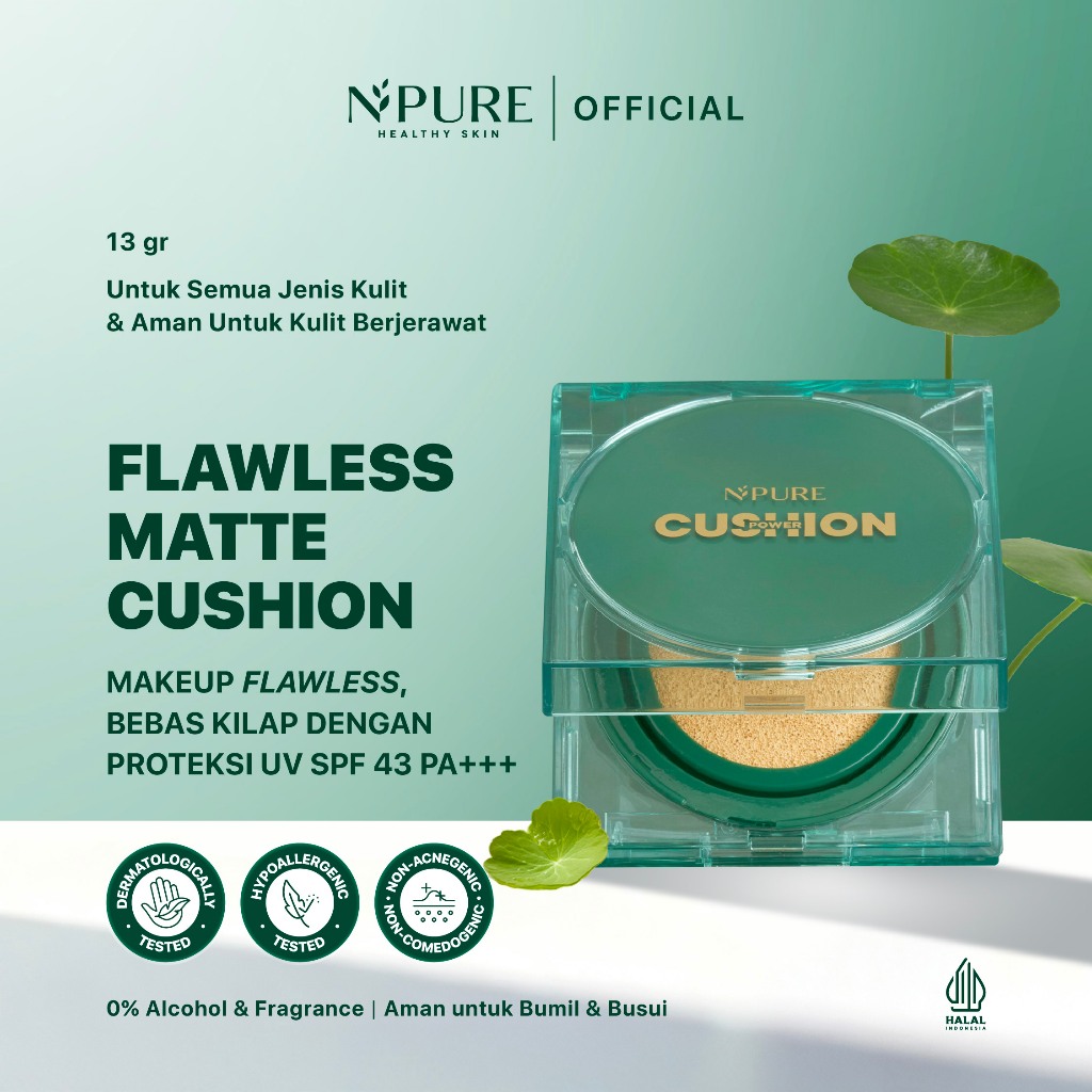NPURE Cica Flawless Matte Power Refill Cushion / Full Coverage / Matte Finish / Tahan Lama / Oil-Control / Non-Oxidize / Long Lasting / Blendable / Pore Blurring / Hypoallergenic / Dermatologically / Non Acnegenic / Aman Bumil Busui / HALAL