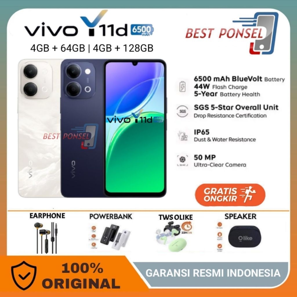 Jual VIVO Y11d (RAM 4/64 | 4/128 | 6/128GB) 6500mAh 44W, IP65, 6.74 Inch GARASI RESMI VIVO | Shopee Indonesia