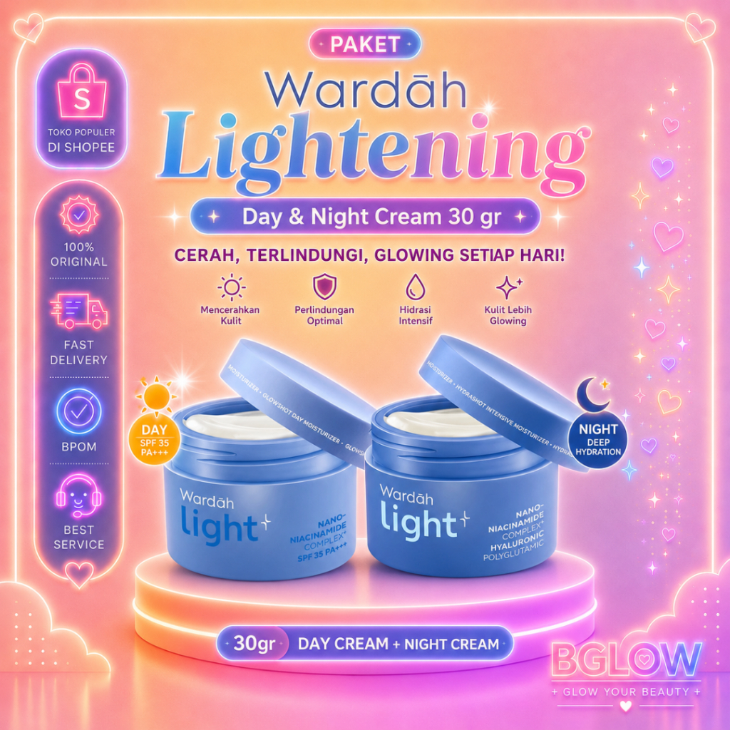 [ISI 2PCS] WARDAH BUNDLE Wardah Lightening Day & Night Cream 30 gr - Skincare dengan Advanced Niacinamine - Glowing Mencerahkan dan Menyamarkan Noda Jerawat - Untuk Semua Jenis Kulit BGLOW BEAUTYGLOWING