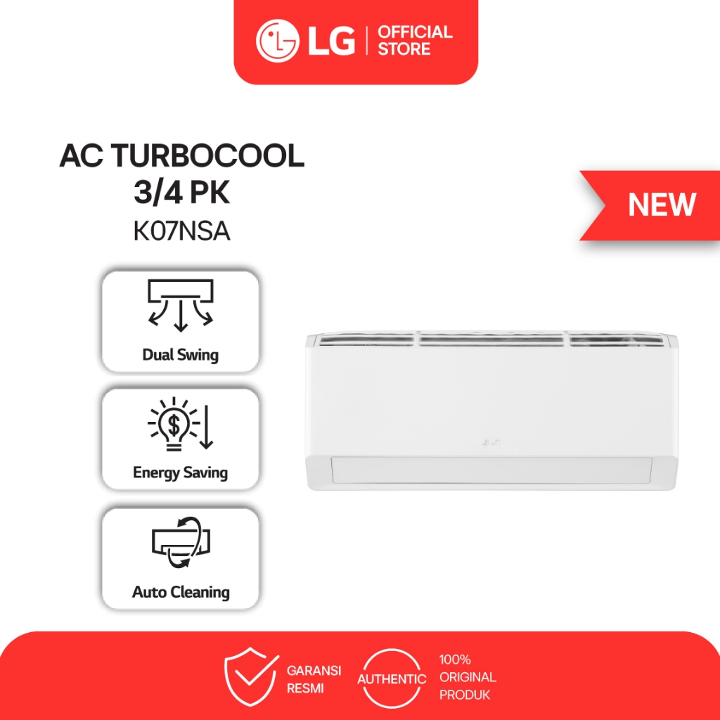 LG Air Conditioner 3/4 PK TURBOCOOL AC Standard New Terminator Basic Energy Save - Dual Swing - Anti Korosi Gold Fin - K07NSA