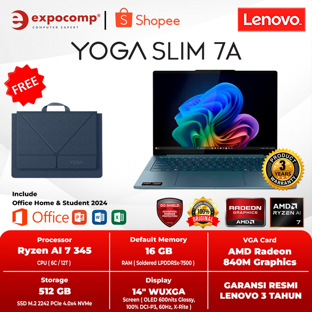 LENOVO YOGA SLIM 7a 14AKP10 AHID AMD RYZEN AI 7-345 16GB 512GB OLED WIN 11 HOME + OFFICE HOME 2024