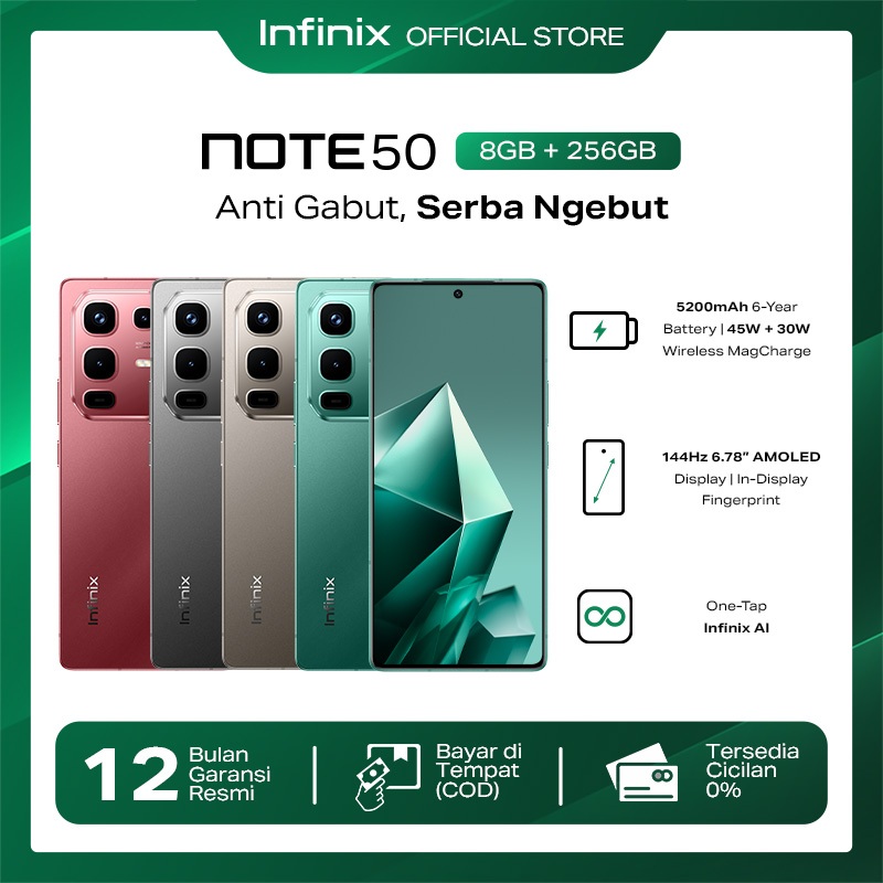 Jual Infinix Note 50 8/256GB - Up to 16GB Extended RAM - Helio G100 - 6.78” FHD+ Amoled - 50MP OIS - 5200 mAh - NFC | Shopee Indonesia