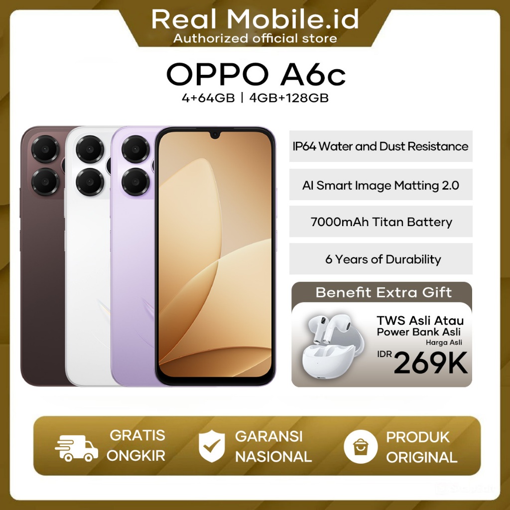 [NEW LAUNCH] OPPO A6c 4+64/4+128 7000mAh AI Smart Image Matting 2.0  Garansi resmi 1 Tahun Bisa COD