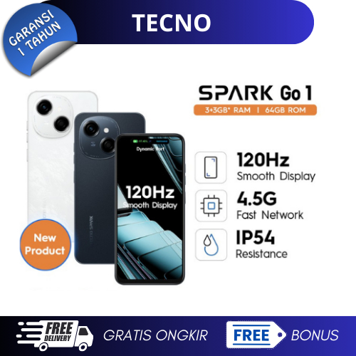 Jual Tecno Spark Go 1 – 3/64GB, 120Hz Display, 4.5G Fast Network, IP54 Resistance | Shopee Indonesia