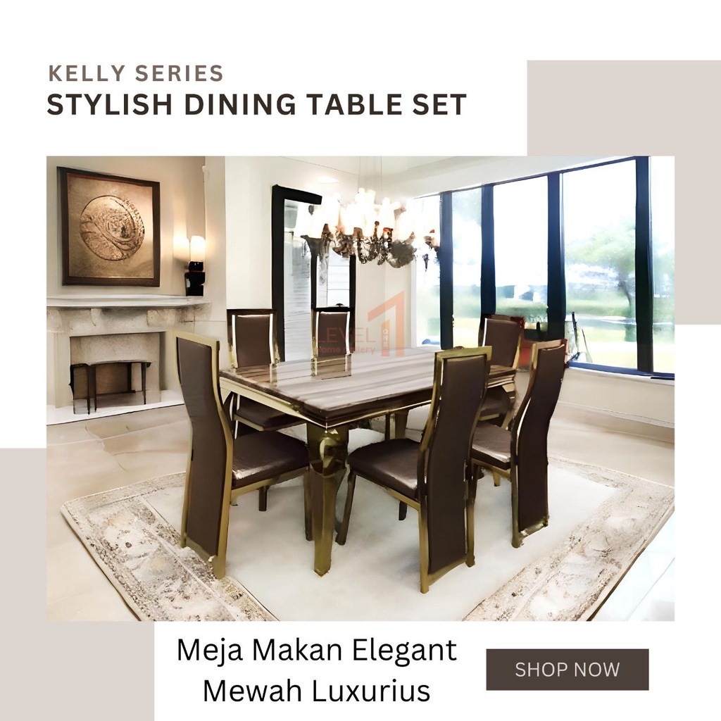 Kelly Series Dining table Set Meja Makan Marmer Premium Mewah Sultan