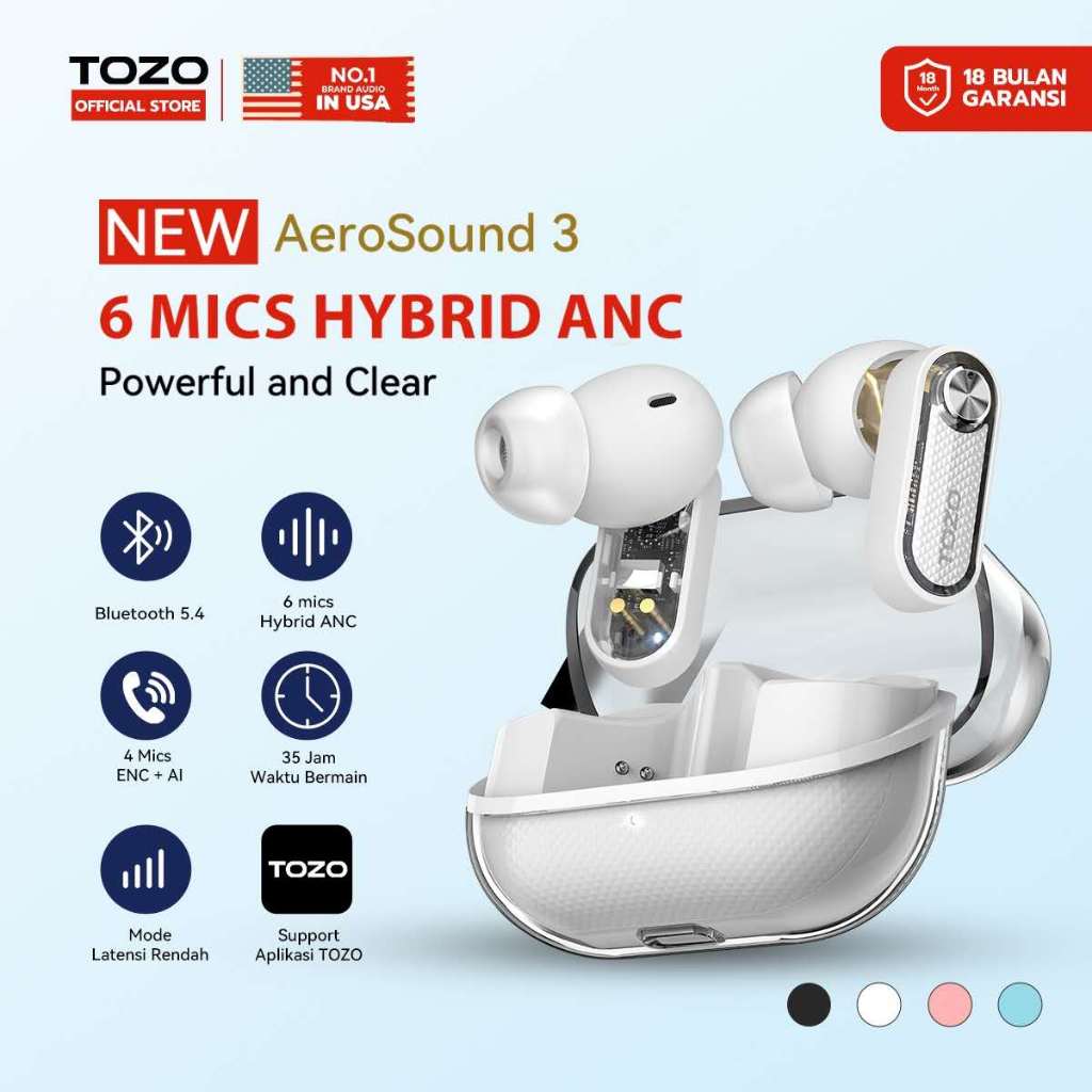 Nelulu - (New Arrival) Tozo Aerosound3 Macaron Smart 6 Mics Hybrid ANC And 4 Mics ENC + AI Clear