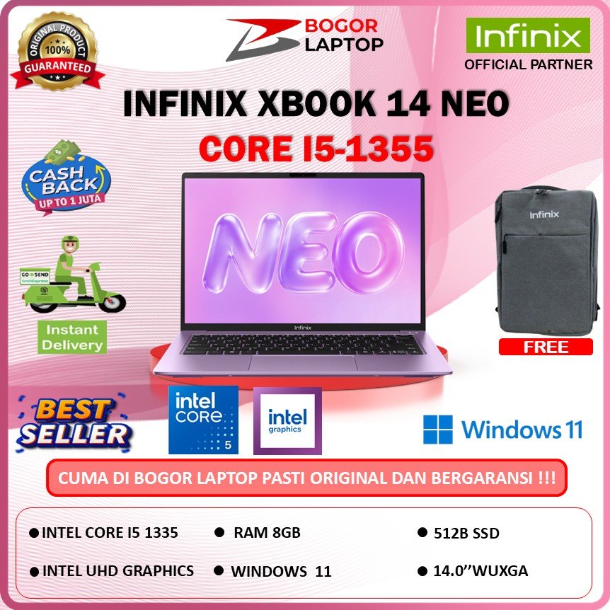 [NEW] INFINIX XBOOK 14 NEO I5 1335 RAM 8GB SSD 512GB Windows 11 14.0WUXGA IPS