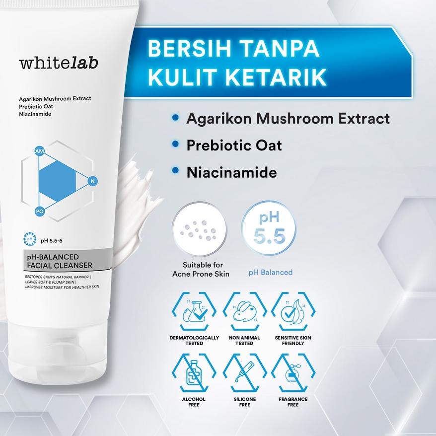 ➫ Whitelab pH-Balanced Facial Cleanser - Sabun Cuci Muka pH Seimbang Untuk Kulit Normal Sensitif Kering Berminyak Dengan Prebiotic Oat & Niacinamide [] ✿