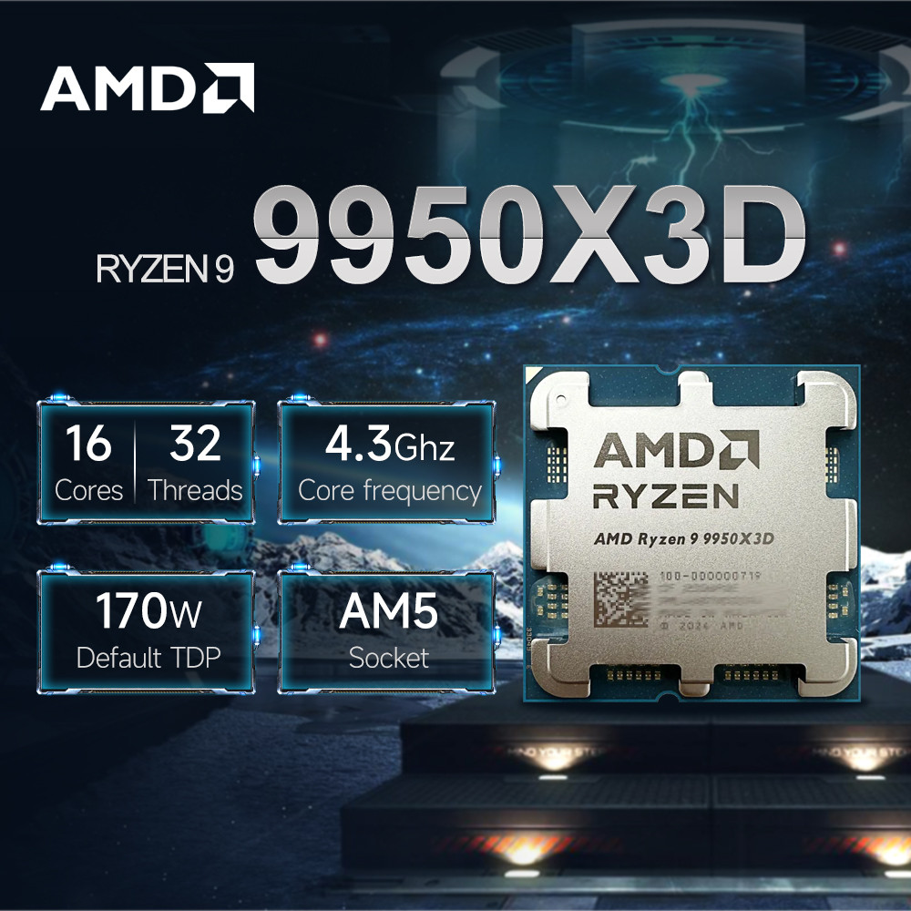 NEW AMD Ryzen 9 9950X3D 43GHz L3=128M Processor 170W Socket R9 9950X3D AM5 4NM 16Core 32Thread R9 DDR5 No Fan
