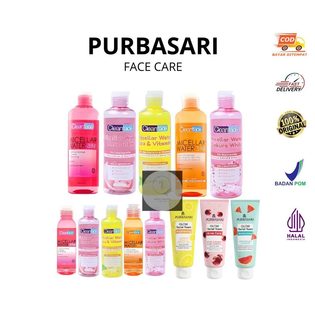 Purbasari Face Care | Clean Face Micellar Water 100ml/250ml | Glow Facial Foam